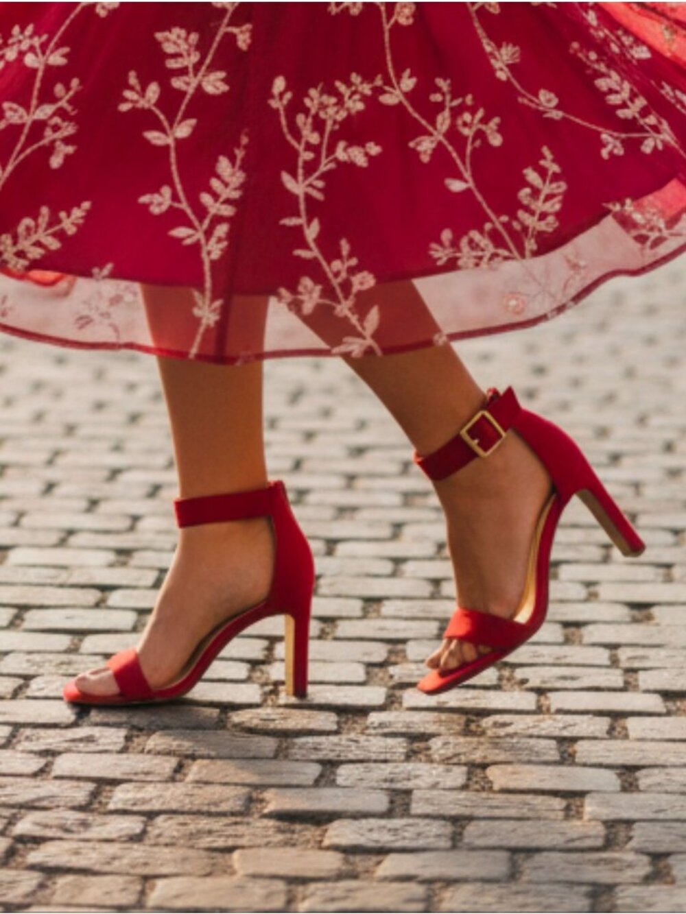 Red Open-Toe Block Heel Sandals With Adjustable Ankle Strap Womens Bella Marie E